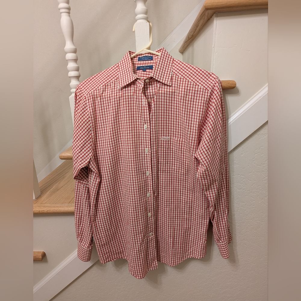 Faconnable - Red and White Checked Women's Dress Shirt - Size S - 100% Cotton